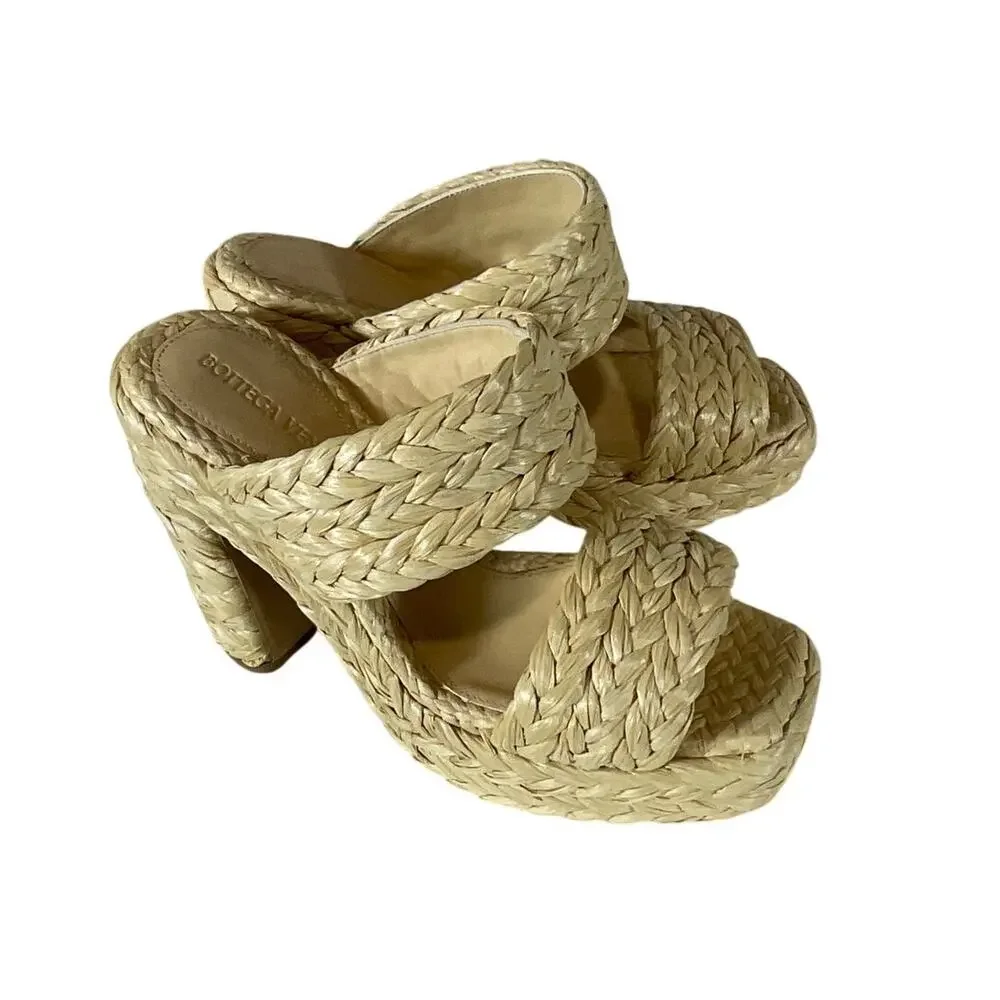 Bottega Veneta Braided Jute Trinity Platform Sandals Size US 8.5